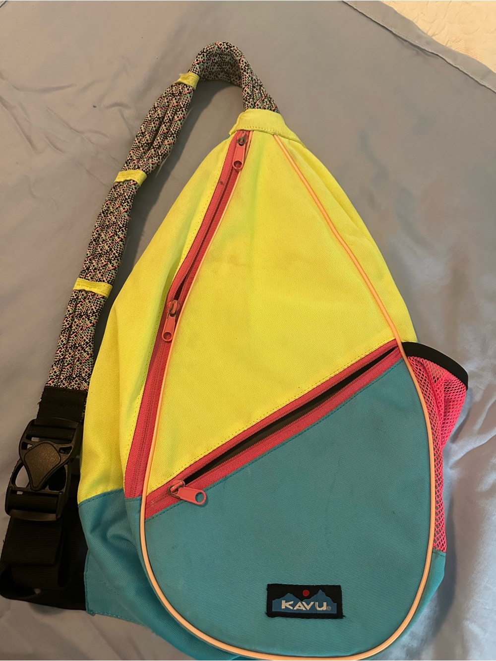 Kavu Neon Yellow, Teal & Pink Sling Pack